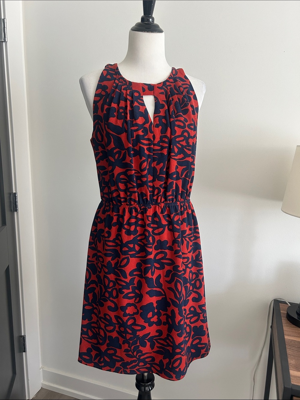 Hawthorn L Brick red & navy Floral Print Sleeveless Dress